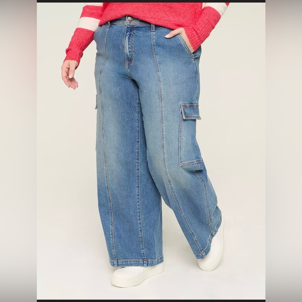 Lane Bryant Wide Leg Cargo Jeans Size 14 Long NWT High Rise